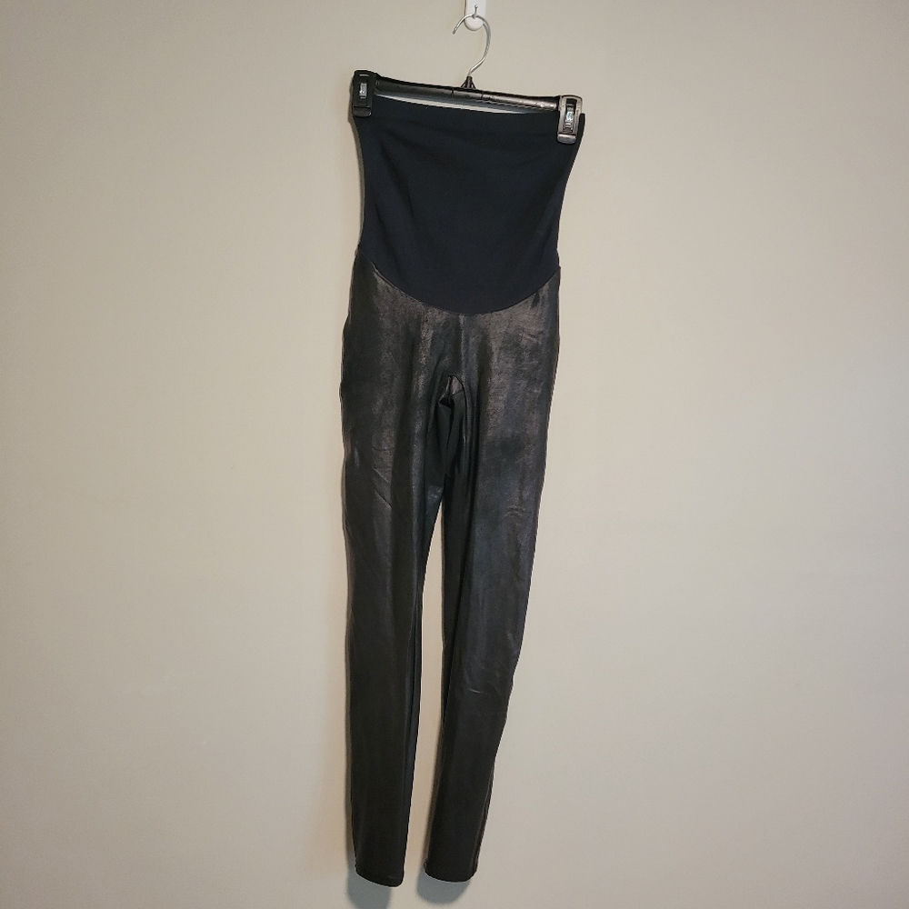 Spanx Maternity Black Faux Leather Leggings Size Medium